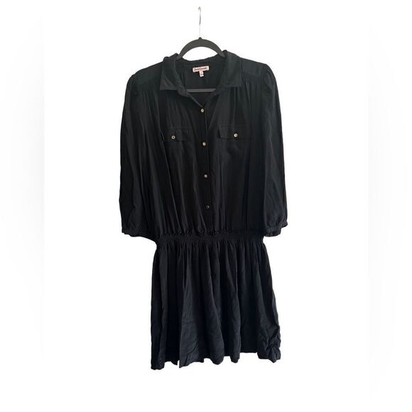 Juicy Couture Dresses & Skirts - Y2K Juicy Couture Black Silk Shirtdress with Gold Buttons size 14